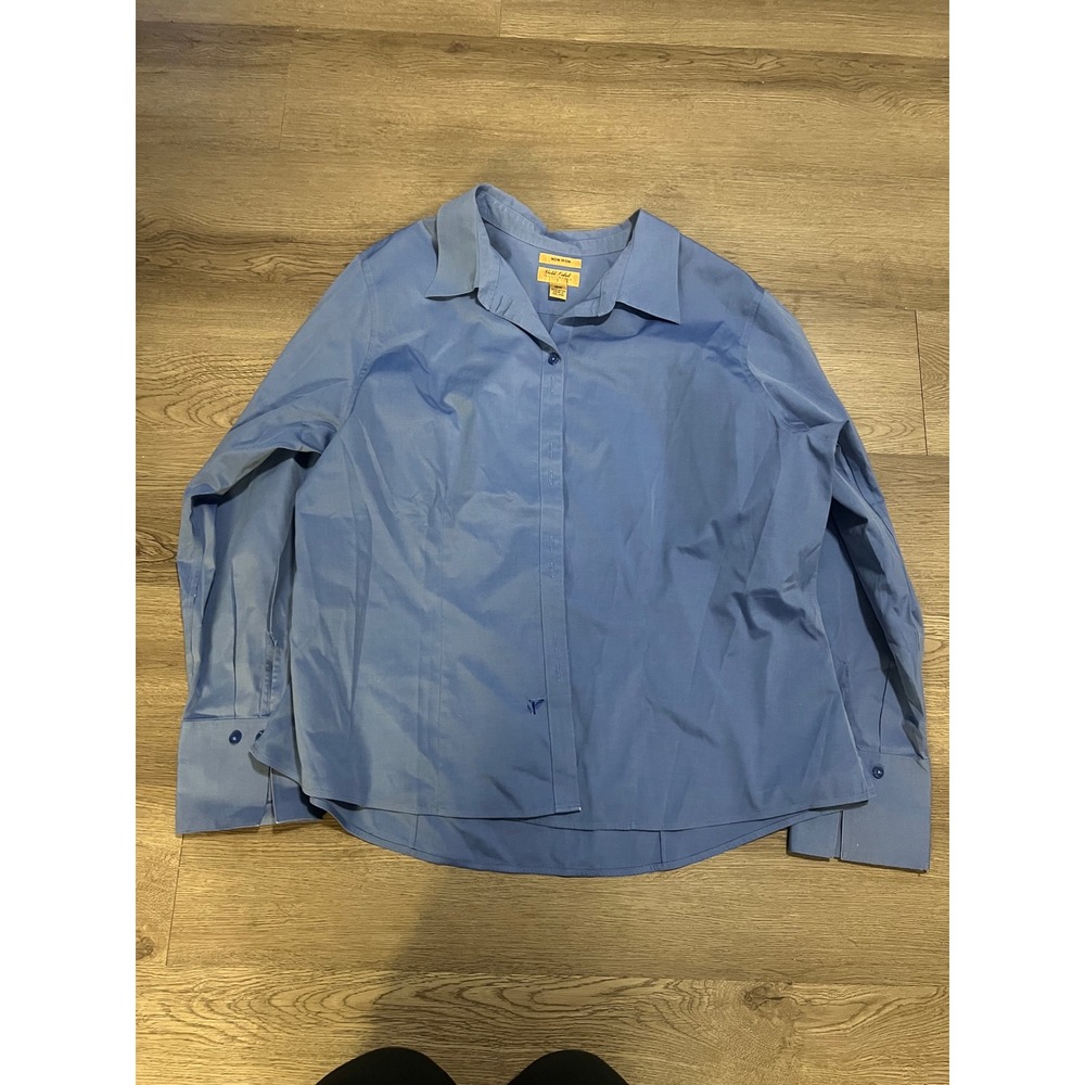 Gold Label Investments Blue Non-Iron Button Down‎ Shirt Womens 18W Long Sleeve